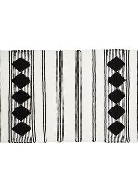 Woven Black and White Geometric Accent Rug